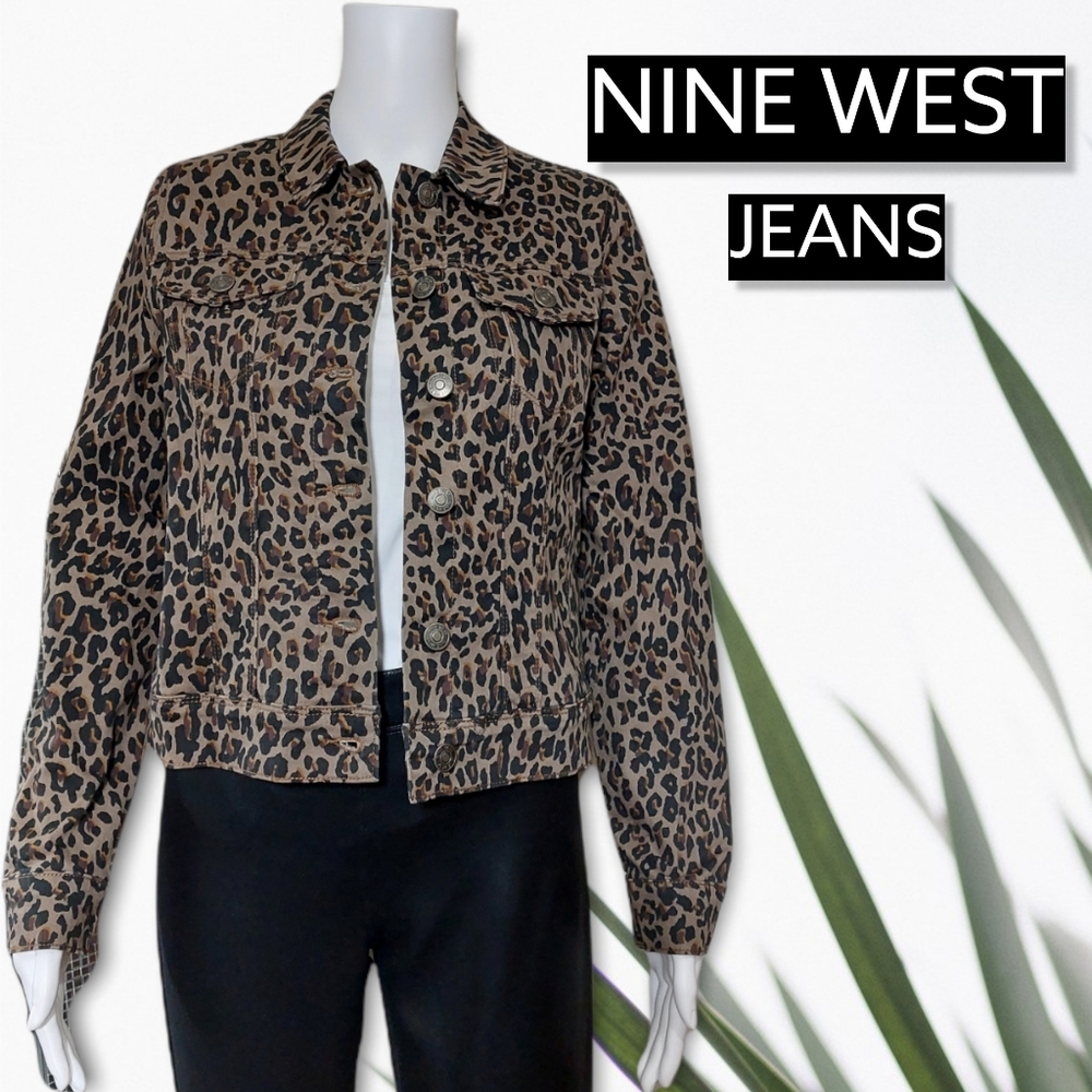 Nine West Leopard Print Denim Jacket Size S